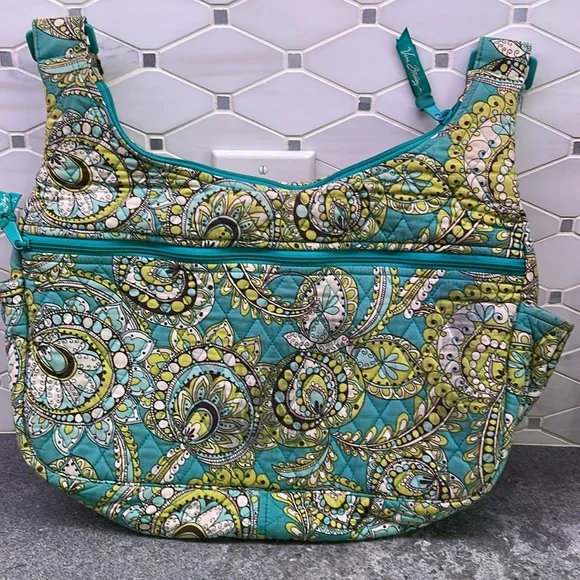 Vera Bradley Cargo Sling Crossbody Purse/Bag Retired Teal-Green Peacock Paisley - Picture 2 of 3
